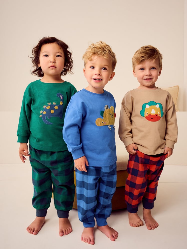 Green/Orange/Blue Dinosaur Check Woven Bottom Pyjamas 3 Pack (9mths-8yrs) - Image 1 of 13 Green/Orange/Blue Dinosaur Check Woven Bottom Pyjamas 3 Pack (9mths-8yrs) - Image 1 of 13