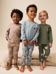 Blue/Brown/Khaki Green Animal 3 Pack Snuggle Pyjamas (9mths-8yrs) - Image 1 of 9
