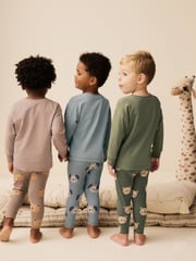 Blue/Brown/Khaki Green Animal 3 Pack Snuggle Pyjamas (9mths-8yrs) - Image 3 of 9