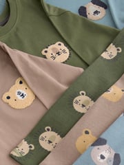 Blue/Brown/Khaki Green Animal 3 Pack Snuggle Pyjamas (9mths-8yrs) - Image 8 of 9
