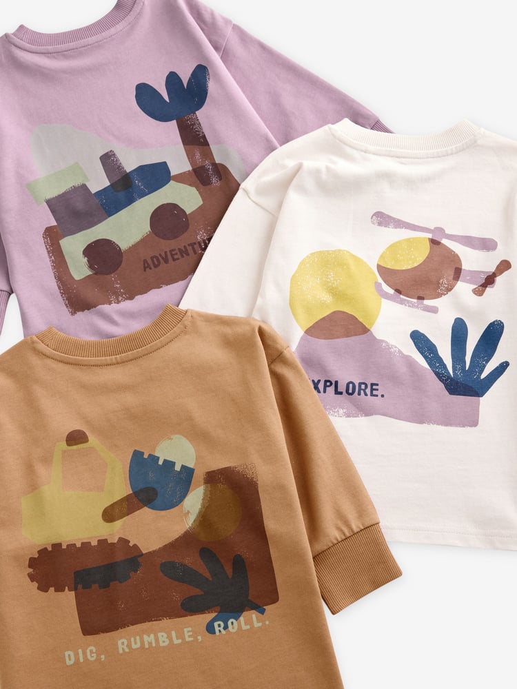 Pink/Rust/Cream Transport 3 Pack Oversized 100% Cotton Pyjamas (9mths-10yrs) - Image 16 of 16