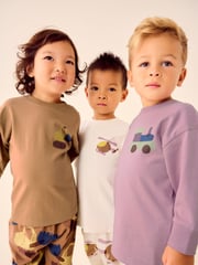 Pink/Rust/Cream Transport 3 Pack Oversized 100% Cotton Pyjamas (9mths-10yrs) - Image 3 of 16