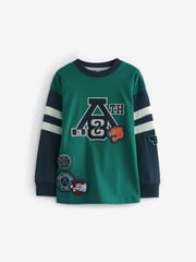 Blue/Green Varsity 2 Pack 100% Cotton Long Sleeve Pyjamas (3-16yrs) - Image 6 of 11