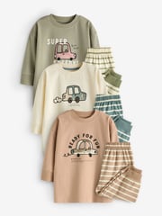 Neutral/Sage Green Transport 3 Pack Oversized Pyjamas (9mths-10yrs) - Image 1 of 6