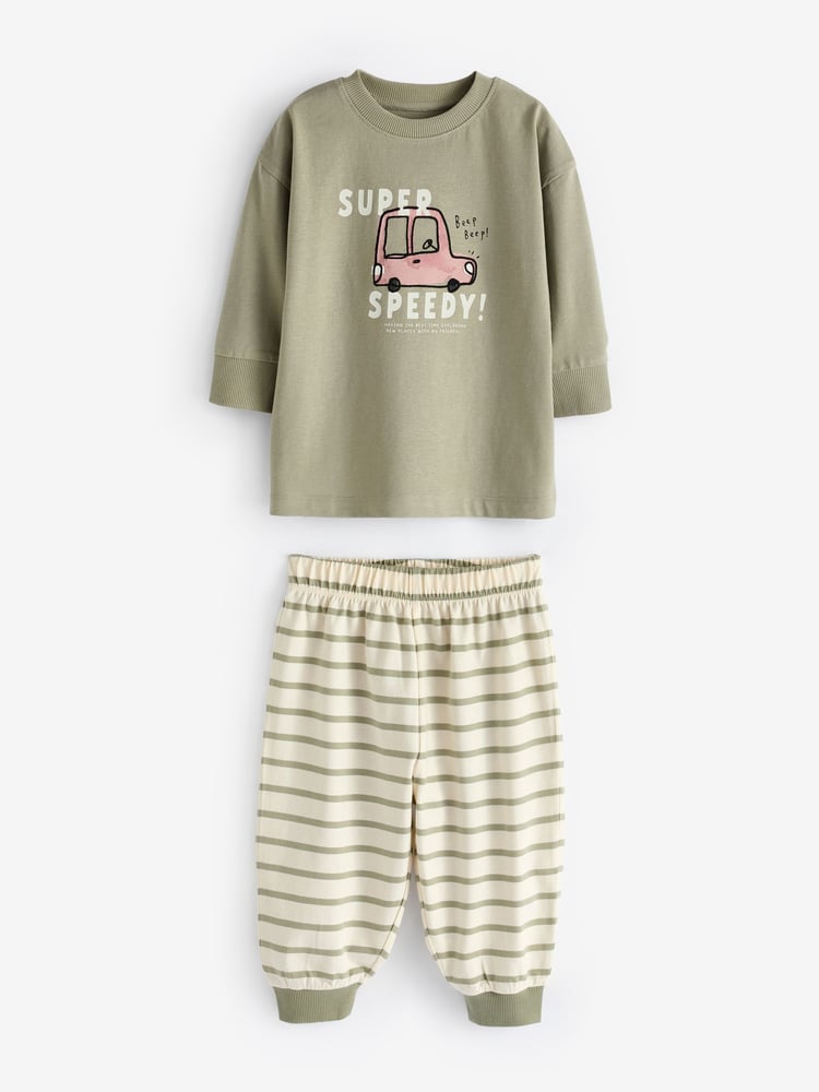 Neutral/Sage Green Transport 3 Pack Oversized Pyjamas (9mths-10yrs) - Image 2 of 6