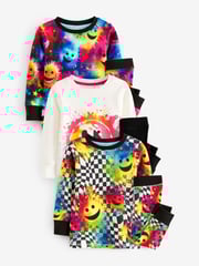 Multi Bright Smile Face Checkerboard 3 Pack Snuggle Pyjamas (9mths-8yrs) - Image 4 of 9