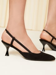 Friends Like These Black Regular Fit Kitten Heel Slingback Court Shoe - Image 2 of 5
