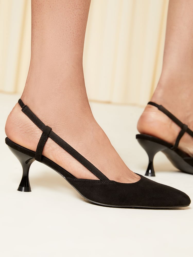 Friends Like These Black Regular Fit Kitten Heel Slingback Court Shoe - Image 2 of 5