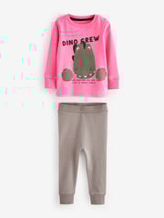 Pink/Green Dinosaur 3 Pack Snuggle 100% Cotton Pyjamas (9mths-8yrs) - Image 9 of 11