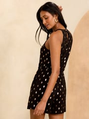 Love & Roses Black Dash Foil Halter Neck Jersey Playsuit - Image 3 of 4