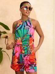 Love & Roses Pink Halter Neck Jersey Playsuit - Image 1 of 4