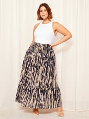 Curves Like These Navy Blue Shirred Waist Maxi Skirt - Image 1 of 4