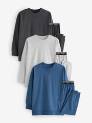 Blue/Grey/Charcoal Long Leg Pyjamas 3 Pack (4-16yrs) - Image 1 of 12
