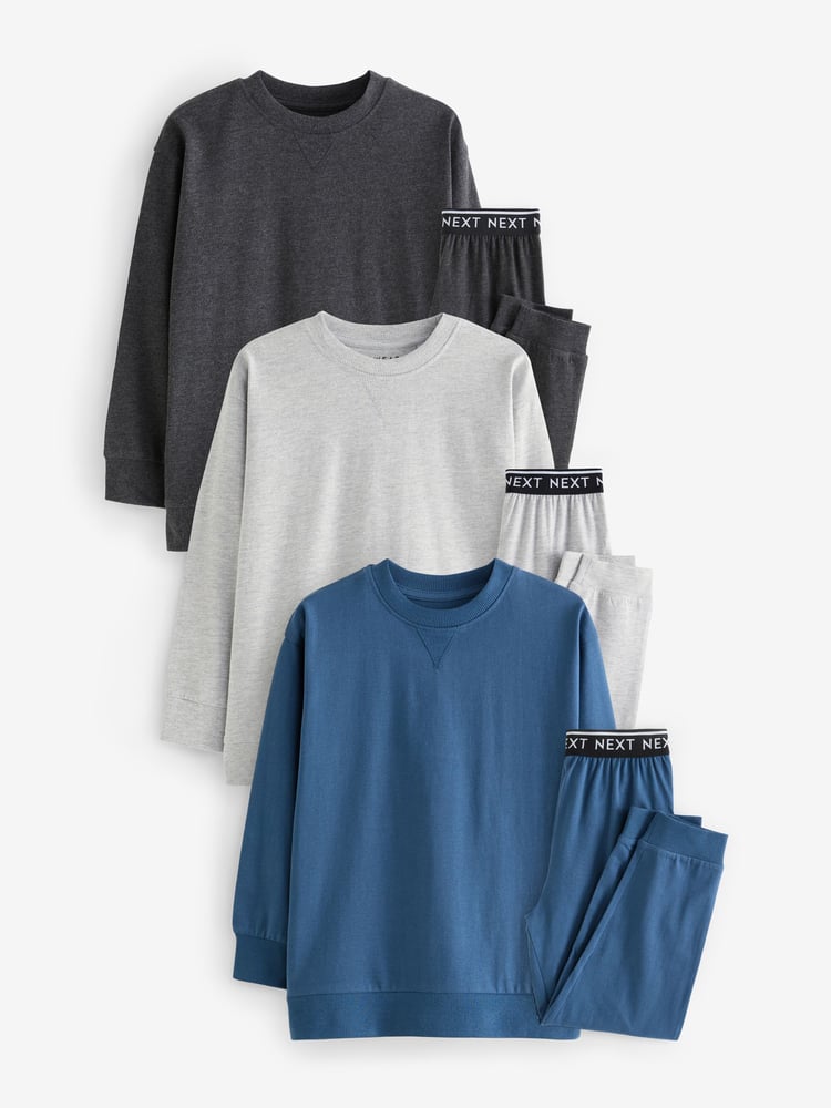 Blue/Grey/Charcoal Long Leg Pyjamas 3 Pack (4-16yrs) - Image 1 of 12