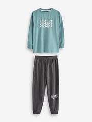 Blue/Grey Text 3 Pack Long Sleeve Pyjamas (3-16yrs) - Image 10 of 12