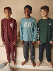 Blue/Grey Text 3 Pack Long Sleeve Pyjamas (3-16yrs) - Image 2 of 12