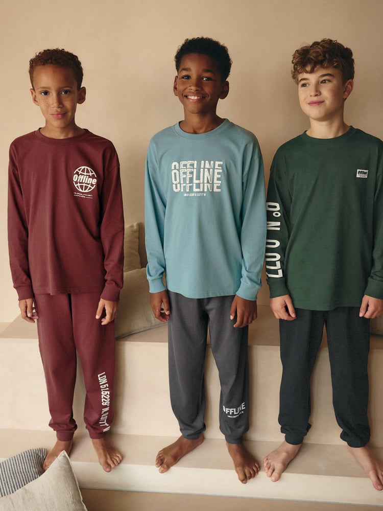 Blue/Grey Text 3 Pack Long Sleeve Pyjamas (3-16yrs) - Image 2 of 12 Blue/Grey Text 3 Pack Long Sleeve Pyjamas (3-16yrs) - Image 2 of 12