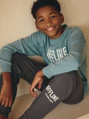 Blue/Grey Text 3 Pack Long Sleeve Pyjamas (3-16yrs) - Image 5 of 12