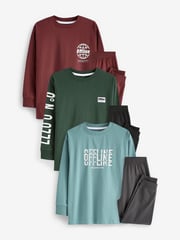 Blue/Grey Text 3 Pack Long Sleeve Pyjamas (3-16yrs) - Image 6 of 12