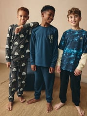 Blue/Grey Tie Dye Mock Sleeve Skateboard Long Sleeve Pyjamas 3 Pack (4-16yrs) - Image 1 of 9