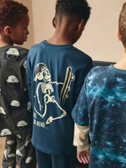 Blue/Grey Tie Dye Mock Sleeve Skateboard Long Sleeve Pyjamas 3 Pack (4-16yrs) - Image 2 of 9