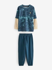 Blue/Grey Tie Dye Mock Sleeve Skateboard Long Sleeve Pyjamas 3 Pack (4-16yrs) - Image 7 of 9
