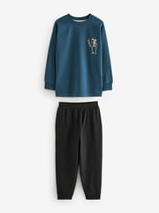 Blue/Grey Tie Dye Mock Sleeve Skateboard Long Sleeve Pyjamas 3 Pack (4-16yrs) - Image 8 of 9