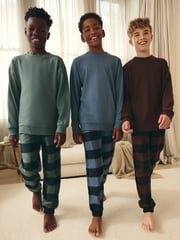 Blue/Green/Brown Woven Check Pyjamas 3 Pack (3-16yrs) - Image 1 of 10