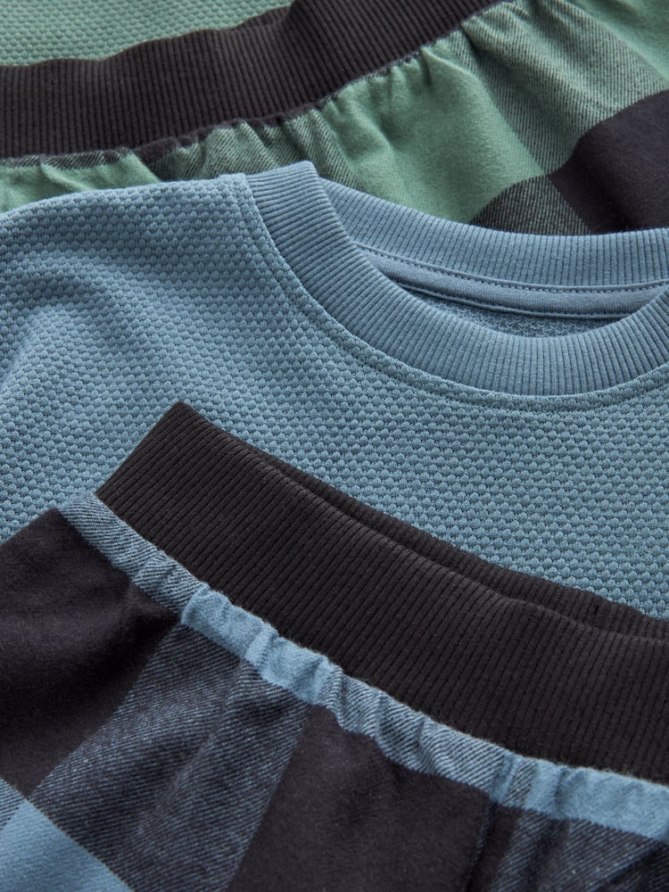 Blue/Green/Brown Woven Check Pyjamas 3 Pack (3-16yrs) - Image 10 of 10