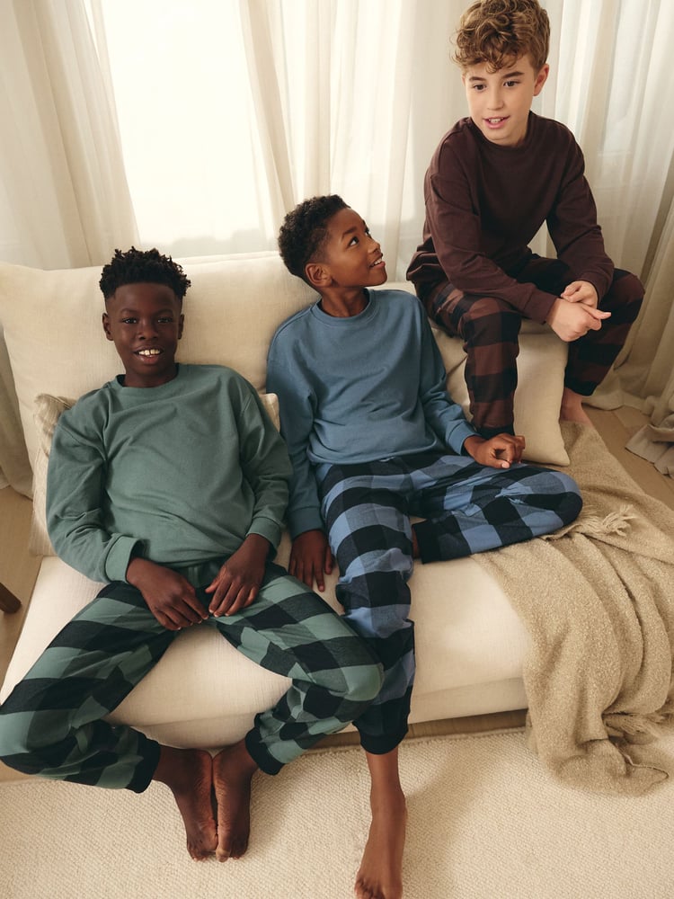 Blue/Green/Brown Woven Check Pyjamas 3 Pack (3-16yrs) - Image 2 of 10