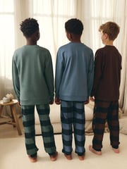 Blue/Green/Brown Woven Check Pyjamas 3 Pack (3-16yrs) - Image 3 of 10