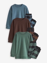 Blue/Green/Brown Woven Check Pyjamas 3 Pack (3-16yrs) - Image 5 of 10