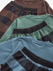 Blue/Green/Brown Woven Check Pyjamas 3 Pack (3-16yrs) - Image 9 of 10