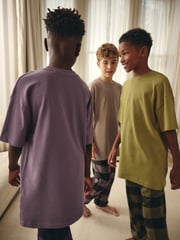 Purple/Neutral/Citrine Yellow Short Sleeve Woven Bottom 100% Cotton Pyjamas 3 Pack (3-16yrs) - Image 3 of 9