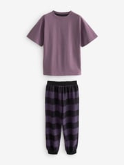 Purple/Neutral/Citrine Yellow Short Sleeve Woven Bottom 100% Cotton Pyjamas 3 Pack (3-16yrs) - Image 5 of 9