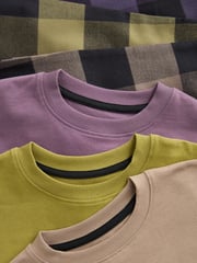 Purple/Neutral/Citrine Yellow Short Sleeve Woven Bottom 100% Cotton Pyjamas 3 Pack (3-16yrs) - Image 8 of 9