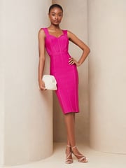 Lipsy Pink Mesh Detail Corset Bandage Midi Dress - Image 1 of 4