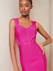 Lipsy Pink Mesh Detail Corset Bandage Midi Dress - Image 4 of 4