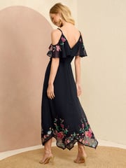 Love & Roses Blue Cold Shoulder Embroidered Midaxi Dress - Image 2 of 4