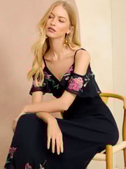 Love & Roses Blue Cold Shoulder Embroidered Midaxi Dress - Image 4 of 4