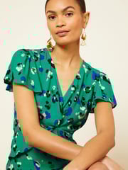 Love & Roses Green Animal Twist Detail V Neck Front Split Midi Dress - Image 2 of 4