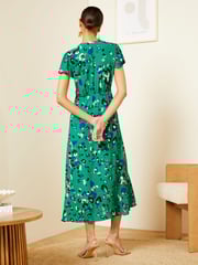Love & Roses Green Animal Twist Detail V Neck Front Split Midi Dress - Image 3 of 4