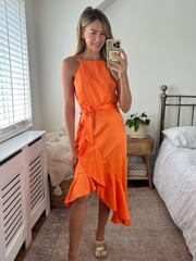Style Cheat Orange Ariana Halter Frill Midi Dress - Image 1 of 3