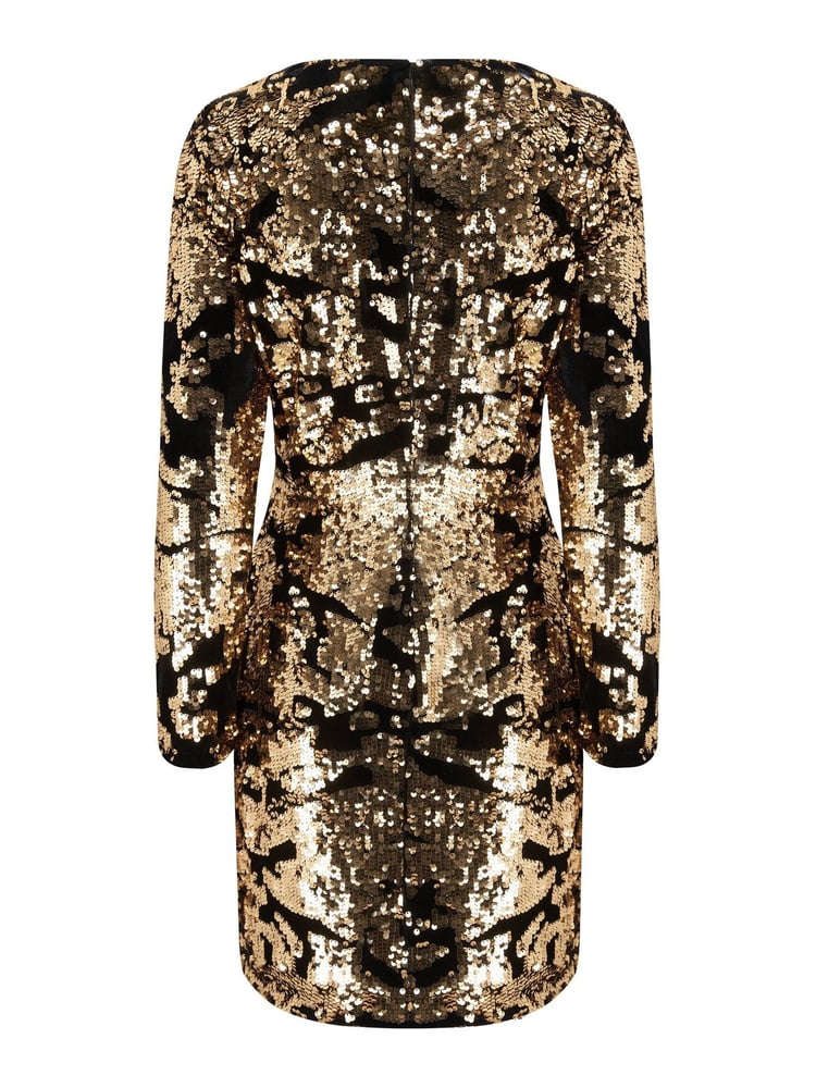 Pour Moi Black/ Gold Fuller Bust Selena Velvet Sequin Mini Dress - Image 5 of 5