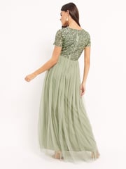 Maya Green V Neck Short Sleeve Sequin Maxi Dress - Image 2 of 4