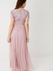 Maya Pink Petite V Neck Short Sleeve Sequin Maxi Dress - Image 2 of 4
