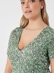 Maya Sage Green Curve V Neck Short Sleeve Sequin Maxi Dress - Image 3 of 5