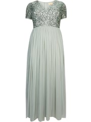 Maya Sage Green Curve V Neck Short Sleeve Sequin Maxi Dress - Image 5 of 5