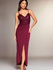 Lipsy Red Petite Applique Lace Cami Maxi Dress - Image 1 of 4