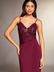 Lipsy Red Petite Applique Lace Cami Maxi Dress - Image 4 of 4